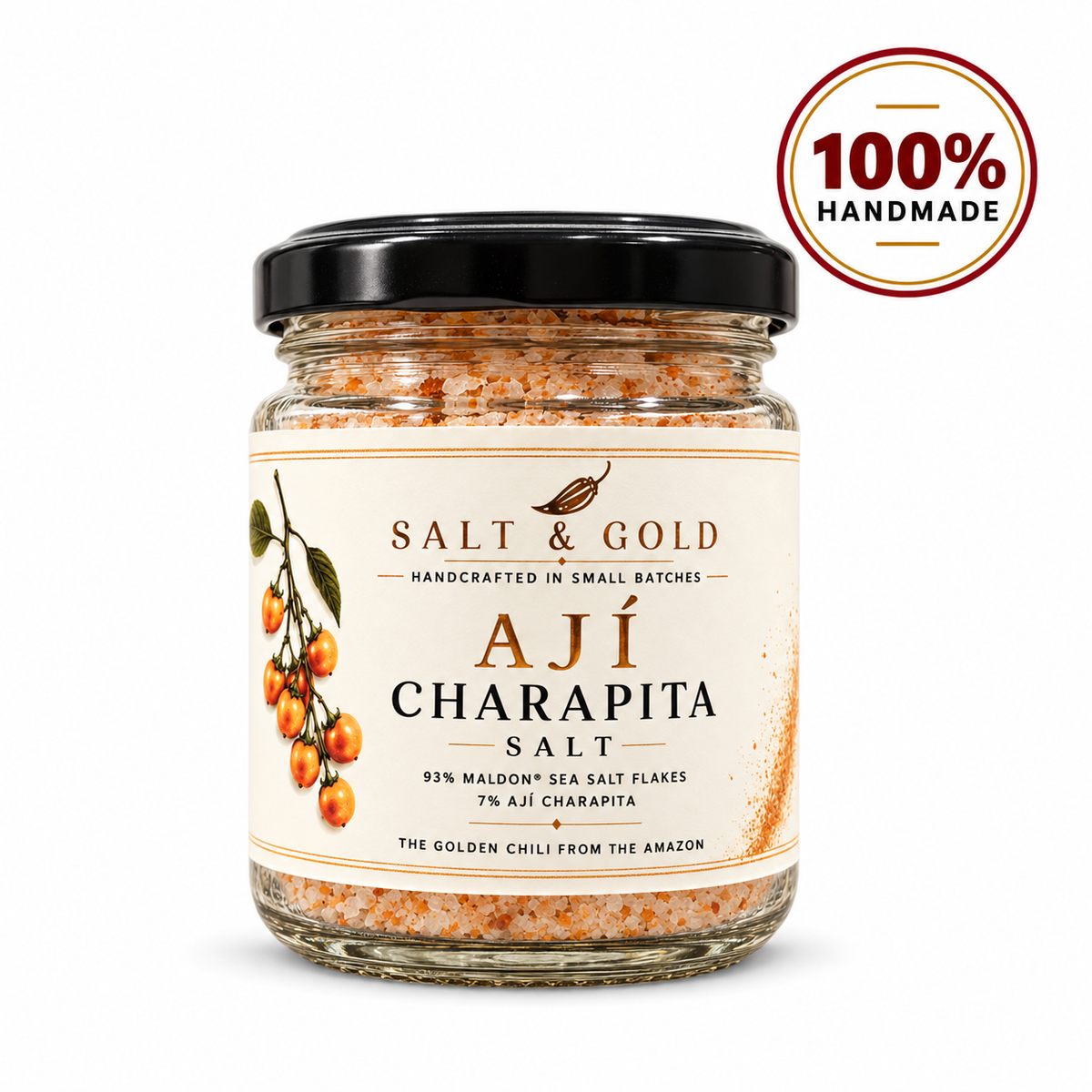 Ají Charapita Chili Salz | Premium Maldon Sea Salt | Gourmet Chilisalz | Handgemacht | 100 g | SALT & GOLD