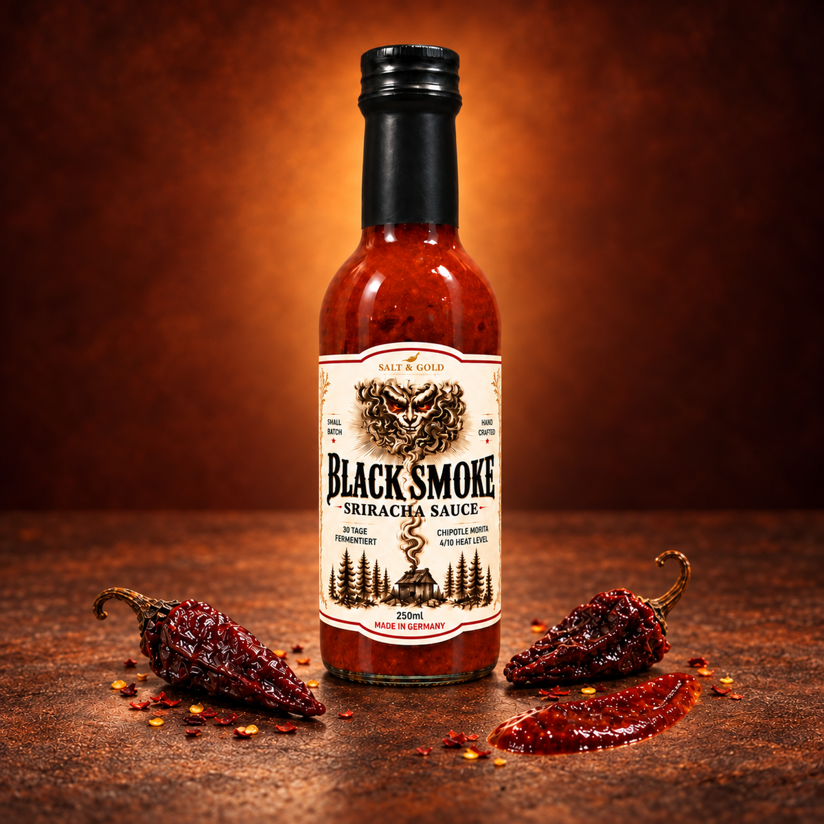 BLACK SMOKE – 30 Tage fermentierte Chipotle Sriracha | 250 ml