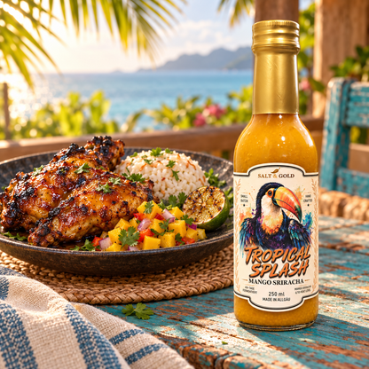 Mango Sriracha Sauce – fruchtig-scharfe Chilisauce, 40+ Tage fermentiert, handgemacht im Allgäu, 250 ml | TROPICAL SPLASH