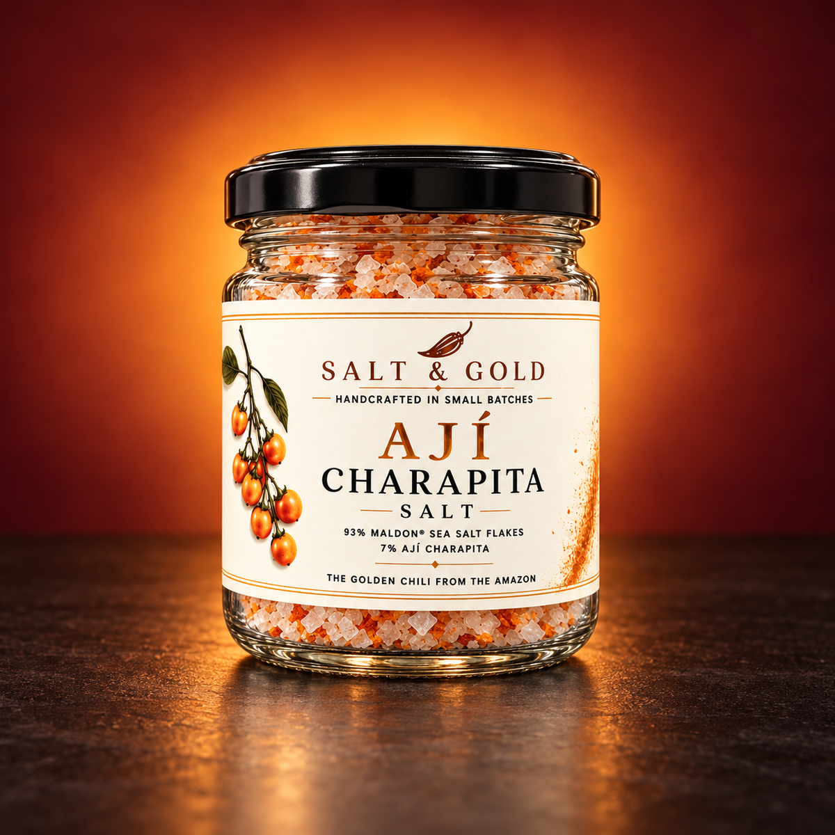 Ají Charapita Chili Salz | Premium Maldon Sea Salt | Gourmet Chilisalz | Handgemacht | 100 g | SALT & GOLD